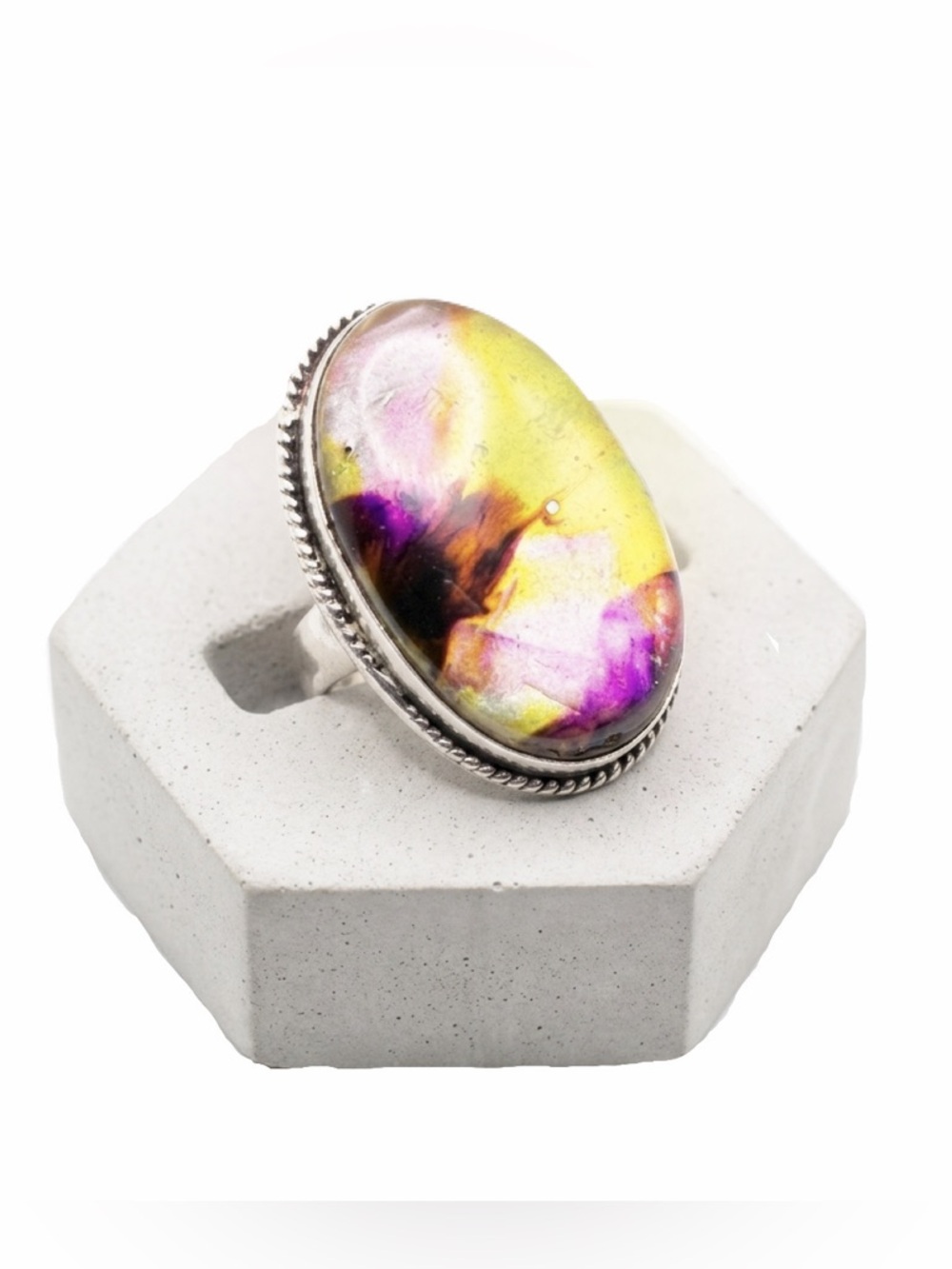 New Artisan Rare Natural Ammolite 925 Sterling Silver Oval Root Chakra Ring